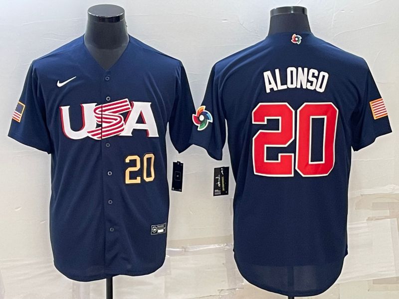 Men 2023 World Cub USA #20 Alonso Blue Nike MLB Jersey2